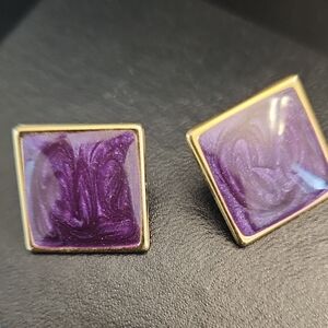 Purple and Gold Square Earrings